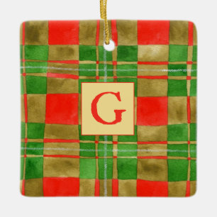 MACGREGOR TARTAN Ceramic Square Ornament + Initial
