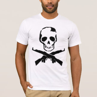 Machine Gun and Skull fitted white mens tshirt