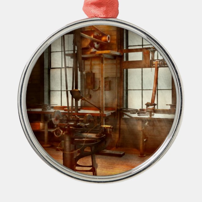 Machinist - A lone grinder Metal Tree Decoration (Front)