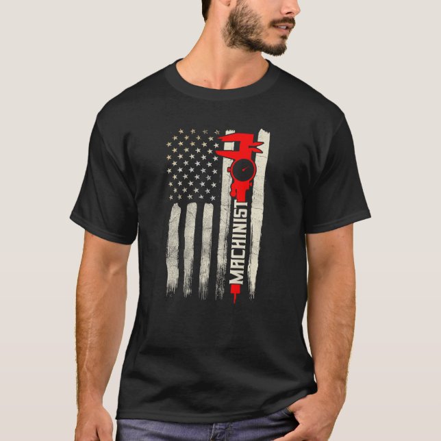 Machinist Patriotic US Flag Design On Back Of Clot T-Shirt (Front)