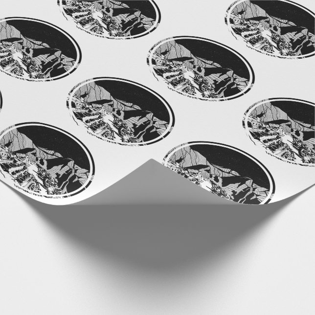 Machu Picchu black and white landscape Wrapping Paper (Corner)