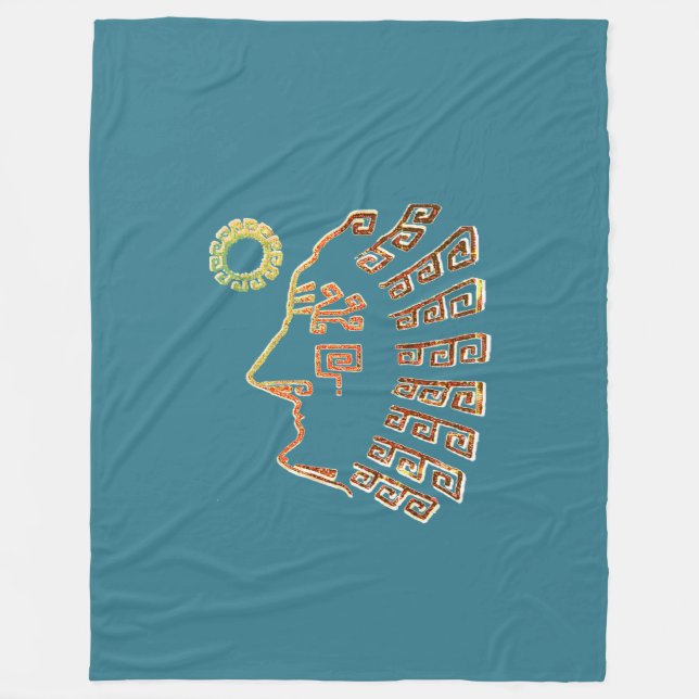 Machu Picchu Cusco Peru Drawing on Teal Fleece Blanket (Front)