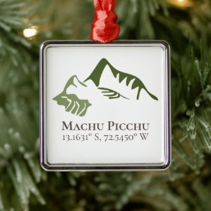Machu Picchu Latitude & Longitude  Metal Tree Decoration
