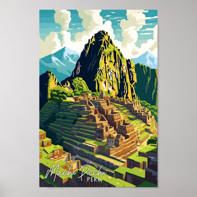 Machu Picchu Peru Art vintage travel illustration Poster (Front)