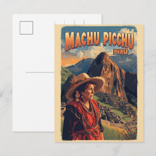 Machu Picchu Peru local old woman gifts Holiday Postcard