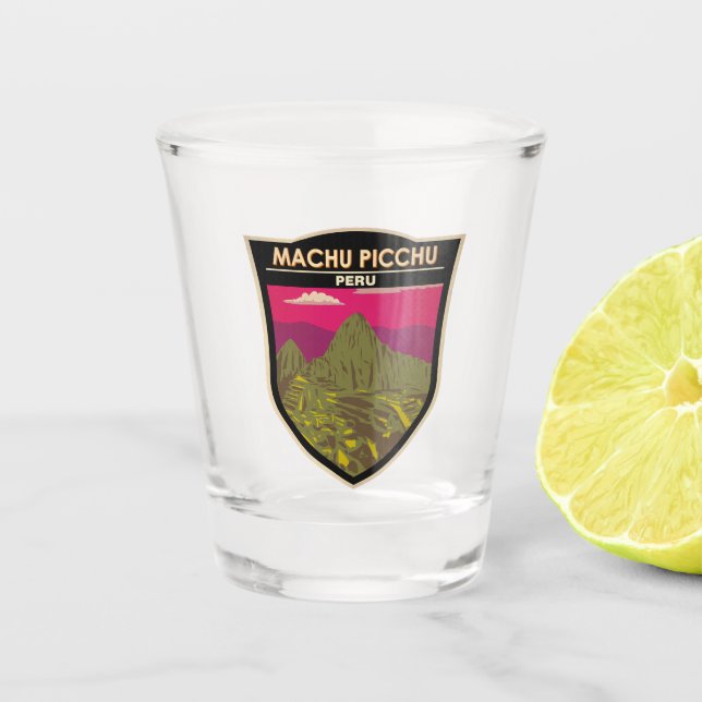 Machu Picchu Peru Travel Art Retro Shot Glass (Front)
