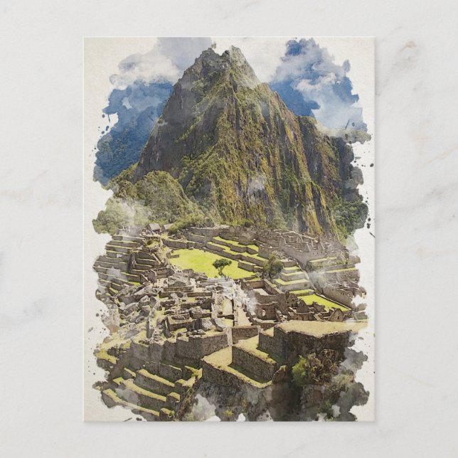 Machu Picchu Peru Watercolor Art Invitation Postcard (Front)
