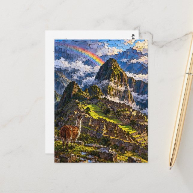 Machu Picchu Rainbow Postcard (Front/Back In Situ)