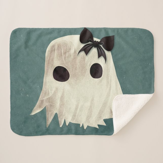 Macie The Friendly Ghost • Cute Halloween Art Sherpa Blanket (Front (Horizontal))