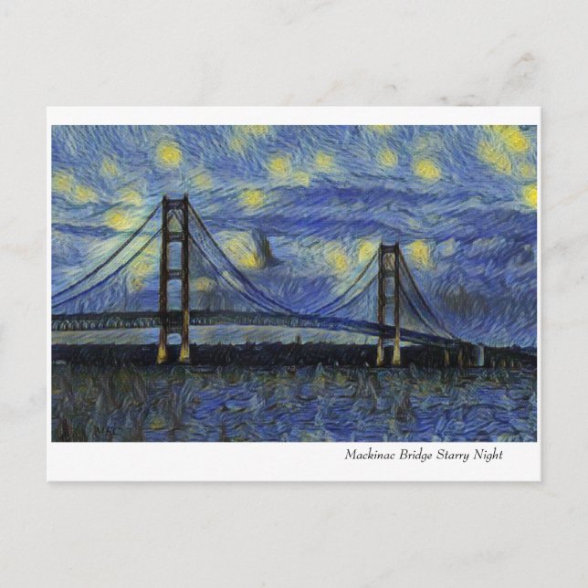 Macinac Bridge Starry Night Postcard (Front)