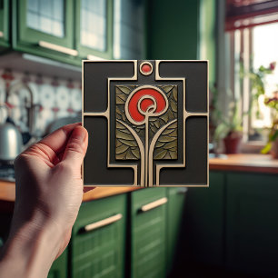 Macintosh Earth-tone Flower Mid-Century Decor Tile