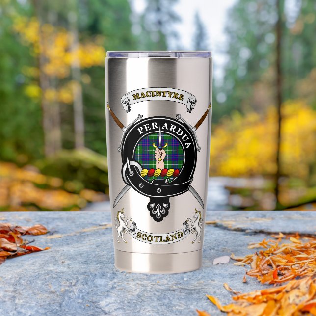 MacIntyre Clan Badge Tartan & Swords Insulated Tumbler (Outdoor (Rotated))