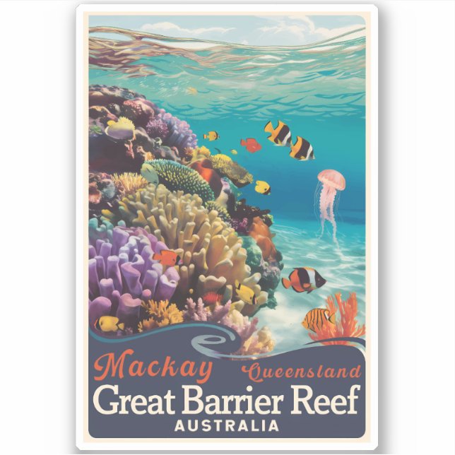 Mackay Great Barrier Reef Travel Art Vintage (Front)