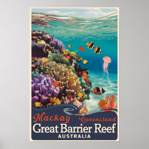Mackay Great Barrier Reef Travel Art Vintage Poster
