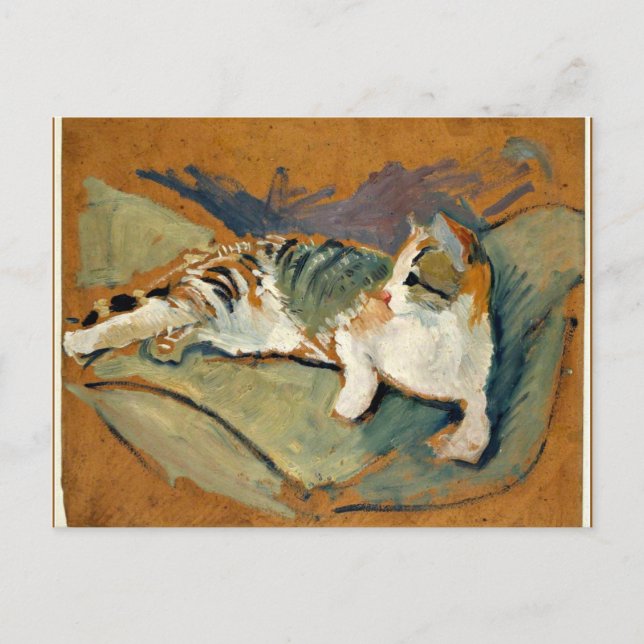 Macke - Cat on the Green Pillow Postcard (Front)