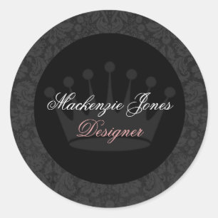 Mackenzie Black Damask Chic Round Sticker
