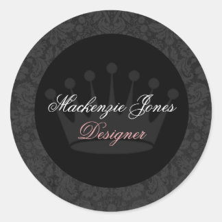 Mackenzie Black Damask Chic Round Sticker