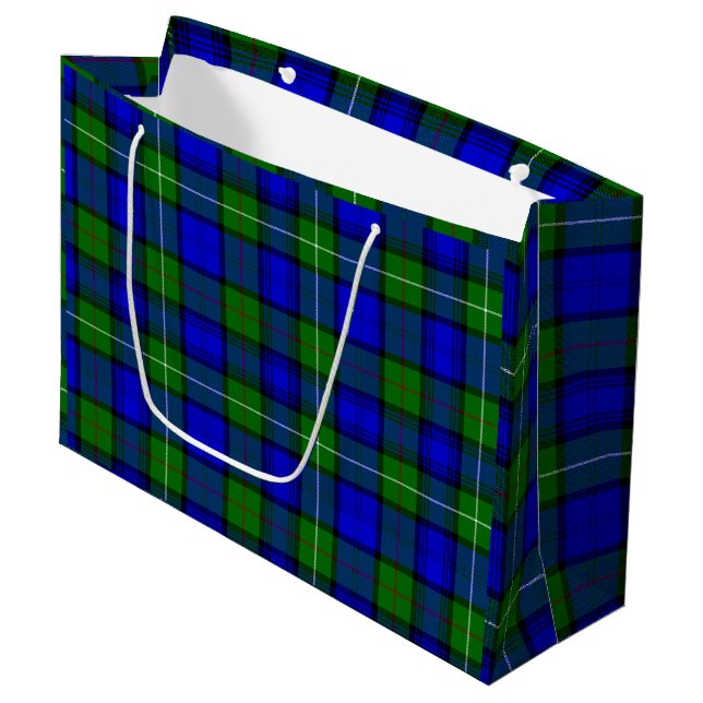MacKenzie tartan blue green plaid Large Gift Bag (Front Angled)