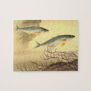 Mackerel Fish in the Ocean, Vintage Japonisme Art Jigsaw Puzzle