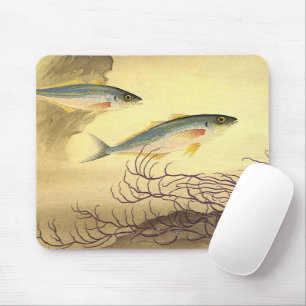 Mackerel Fish in the Ocean, Vintage Japonisme Art Mouse Pad