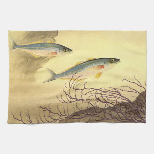 Mackerel Fish in the Ocean, Vintage Japonisme Art Tea Towel