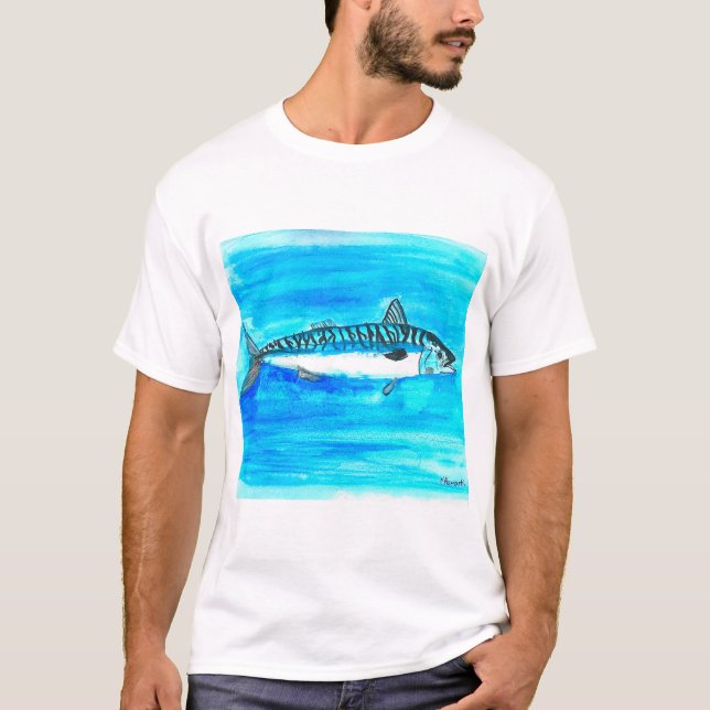 Mackerel fish watercolor ocean under the sea T-Shirt (Front)