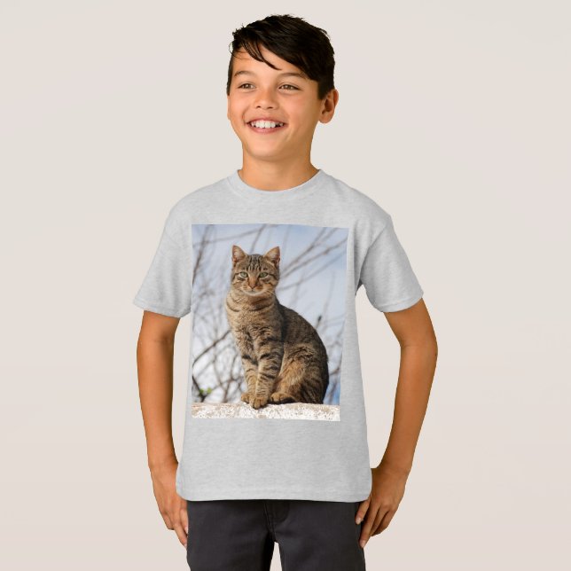 Mackerel Tabby Cat Kids T-Shirt (Front Full)