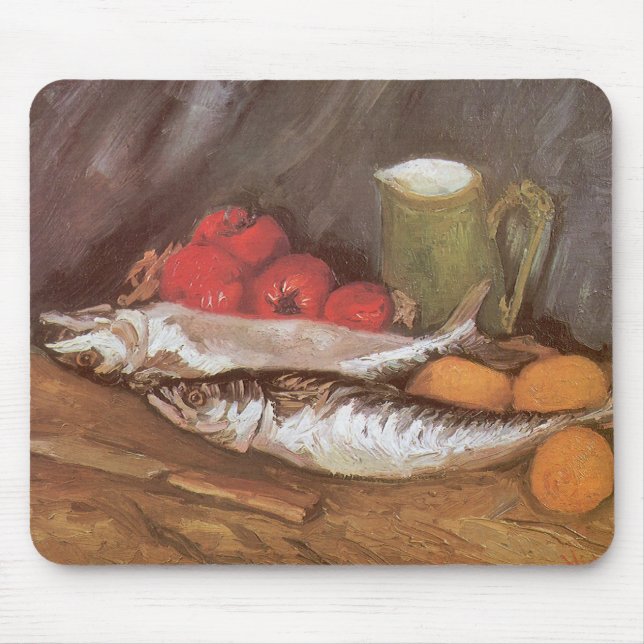 Mackerels, Lemons and Tomatoes by Vincent van Gogh Mouse Pad (Front)
