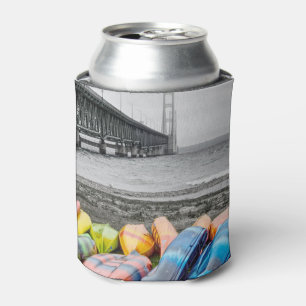 Mackinac Bridge and Canoes Select Colour Can Cooler