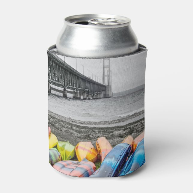 Mackinac Bridge and Canoes Select Colour Can Cooler (Can Front)