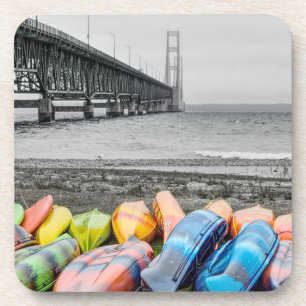 Mackinac Bridge and Canoes Select Colour Coaster