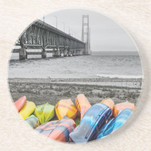 Mackinac Bridge and Canoes Select Colour Coaster