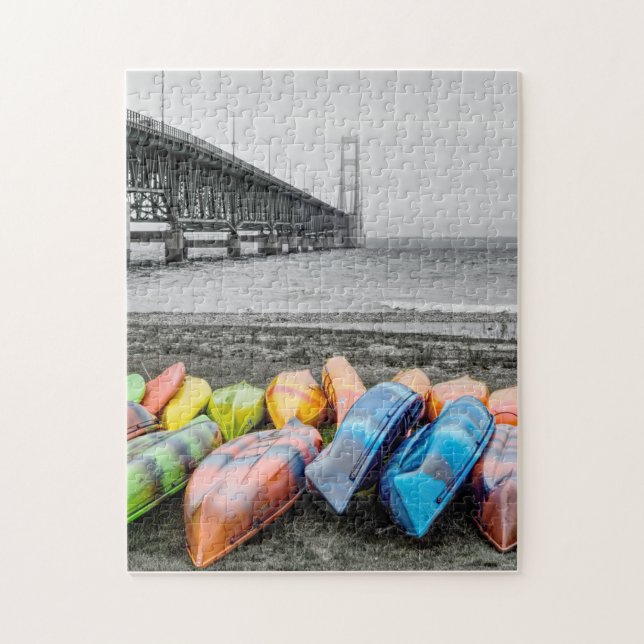 Mackinac Bridge and Canoes Select Colour Jigsaw Puzzle (Vertical)