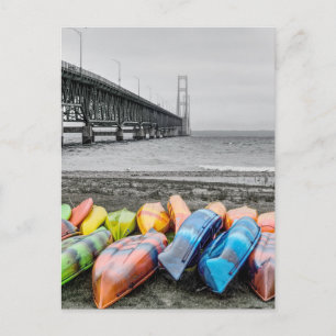 Mackinac Bridge and Canoes Select Colour Postcard