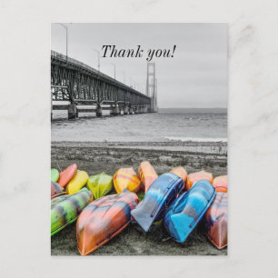 Mackinac Bridge and Canoes Select Colour Thank You Postcard