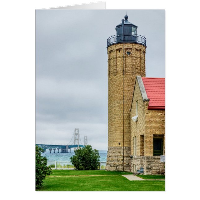 Mackinac Bridge and Lighthouse Greeting Card (Front)