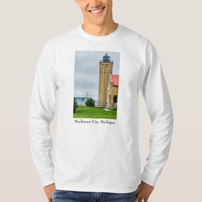 Mackinac Bridge and Lighthouse Long Sleeve T-Shirt (Front)