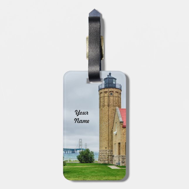 Mackinac Bridge and Lighthouse Luggage Tag (Back Vertical)