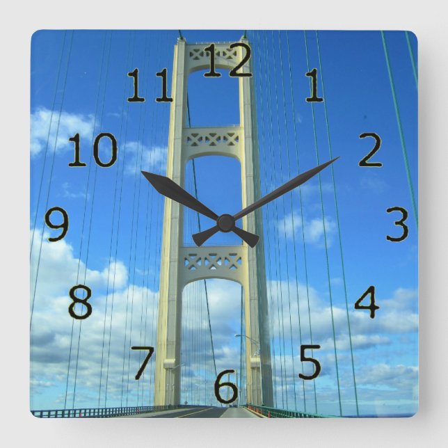Mackinac Bridge Art with Numbers Square Wall Clock (Front)