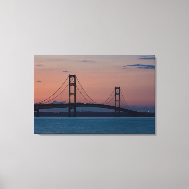 Mackinac Bridge At Dusk Canvas Print (Front)