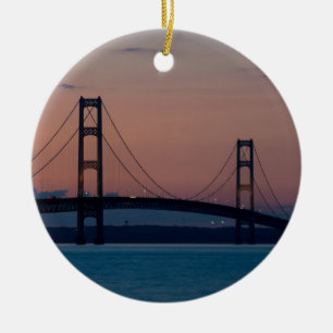 Mackinac Bridge At Dusk Ceramic Tree Decoration