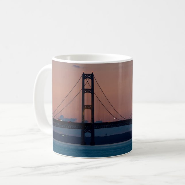 Mackinac Bridge At Dusk Coffee Mug (Front Left)
