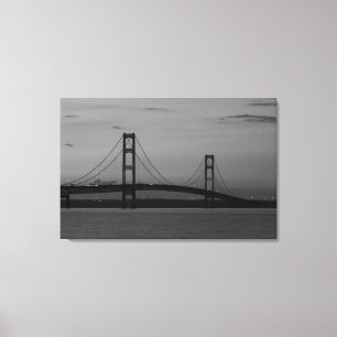 Mackinac Bridge At Dusk Grayscale Canvas Print