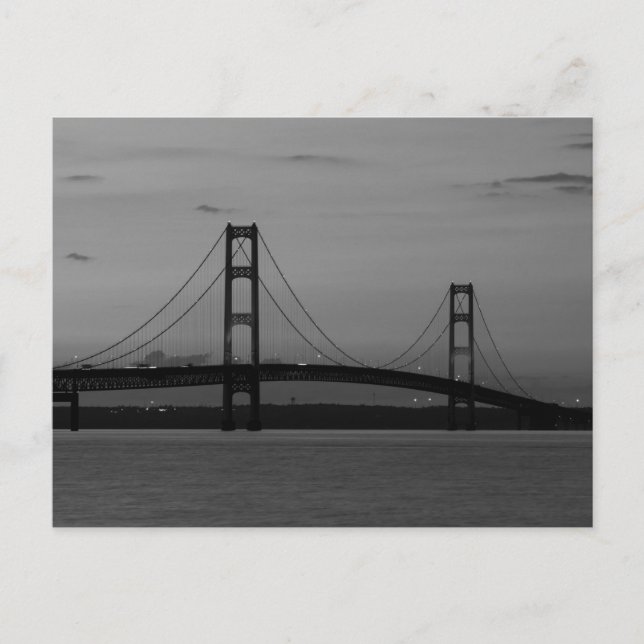 Mackinac Bridge At Dusk Grayscale Postcard (Front)