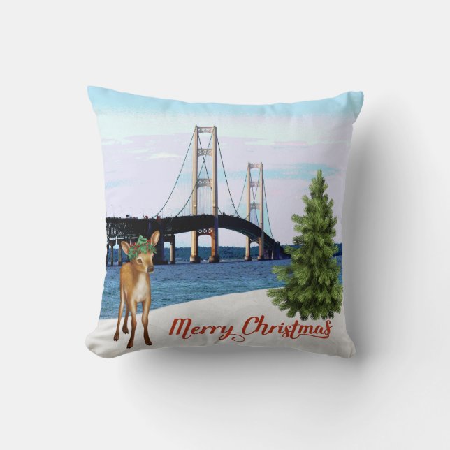 Mackinac Bridge Christmas Pillow (Front)