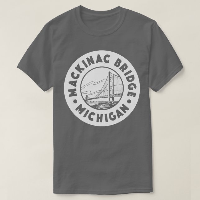 Mackinac Bridge Michigan Circle White T-Shirt (Design Front)