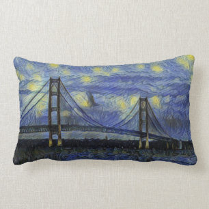Mackinac Bridge Starry Night Lumbar Pillow