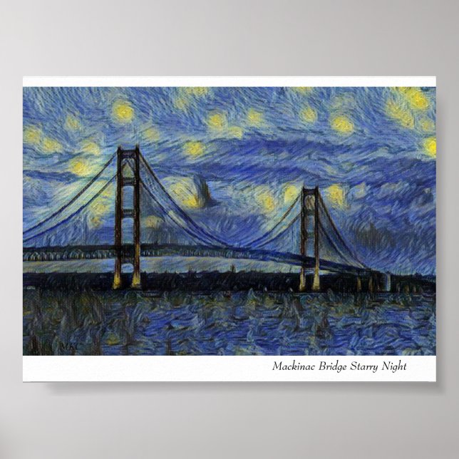 Mackinac Bridge Starry Night Poster (Front)