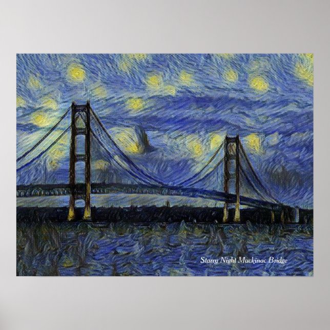 Mackinac Bridge Starry Night Poster (Front)