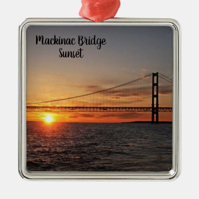 Mackinac Bridge Sunset Metal Tree Decoration (Front)